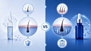Medical illustration comparing Aminexil and Minoxidil for hair loss treatment