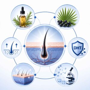 Medical illustration showing natural treatments with scientific evidence for hair loss