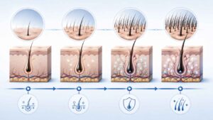 Medical illustration showing the typical timeline for non-surgical hair regrowth