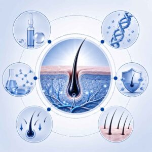 Medical illustration showing how Aminexil supports healthy hair follicles