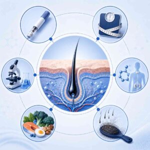 Medical illustration showing how GLP-1 medications may contribute to hair shedding