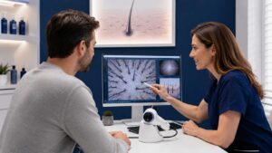 Hair specialist providing evidence-based advice on natural hair loss treatments