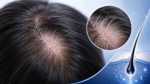 White hair regrowth appearing in an alopecia areata bald patch